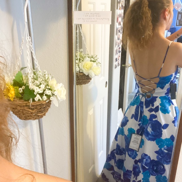 Blue Floral Prom Dress W/ Lace Up Back - Picture 3 of 3